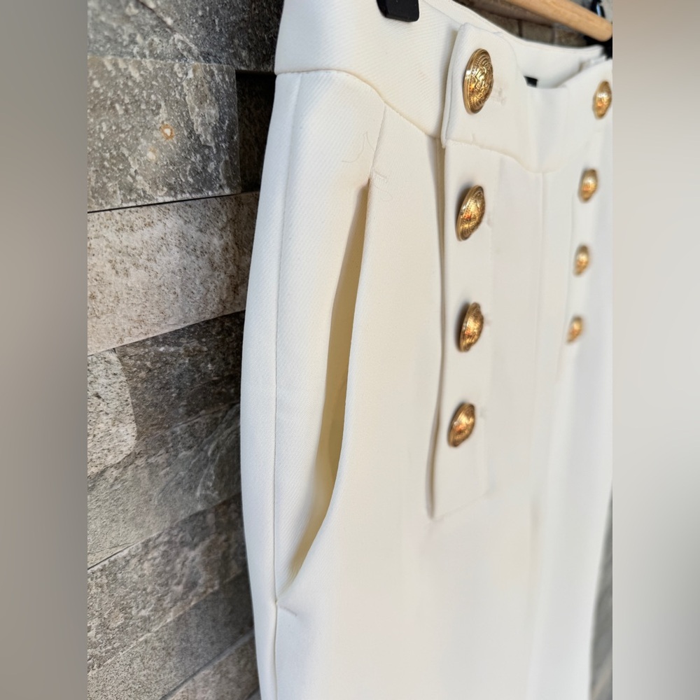 High Waist White Wide Leg Sailor Dress Pants Brass Buttons XS - Picture 6 of 16